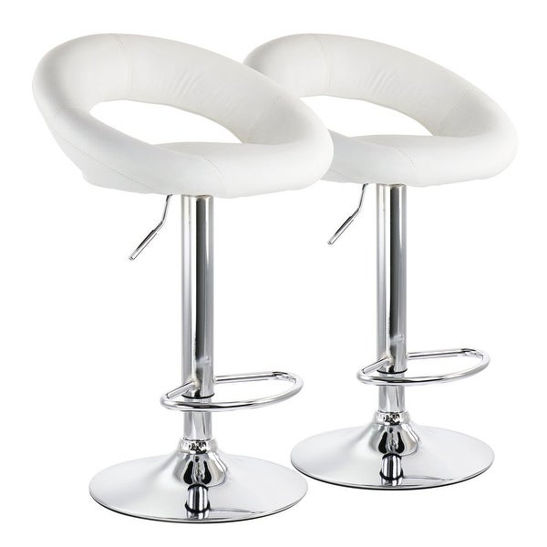 2 Piece Retro Adjustable Faux Leather Bar Stool in White with Chrome Base - as picture?