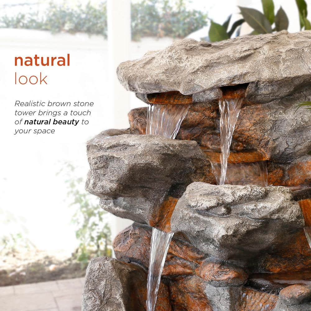 Alpine Corporation 52 in. Tall Outdoor 5-Tier Rainforest Rock Water Fountain with LED Lights WIN730