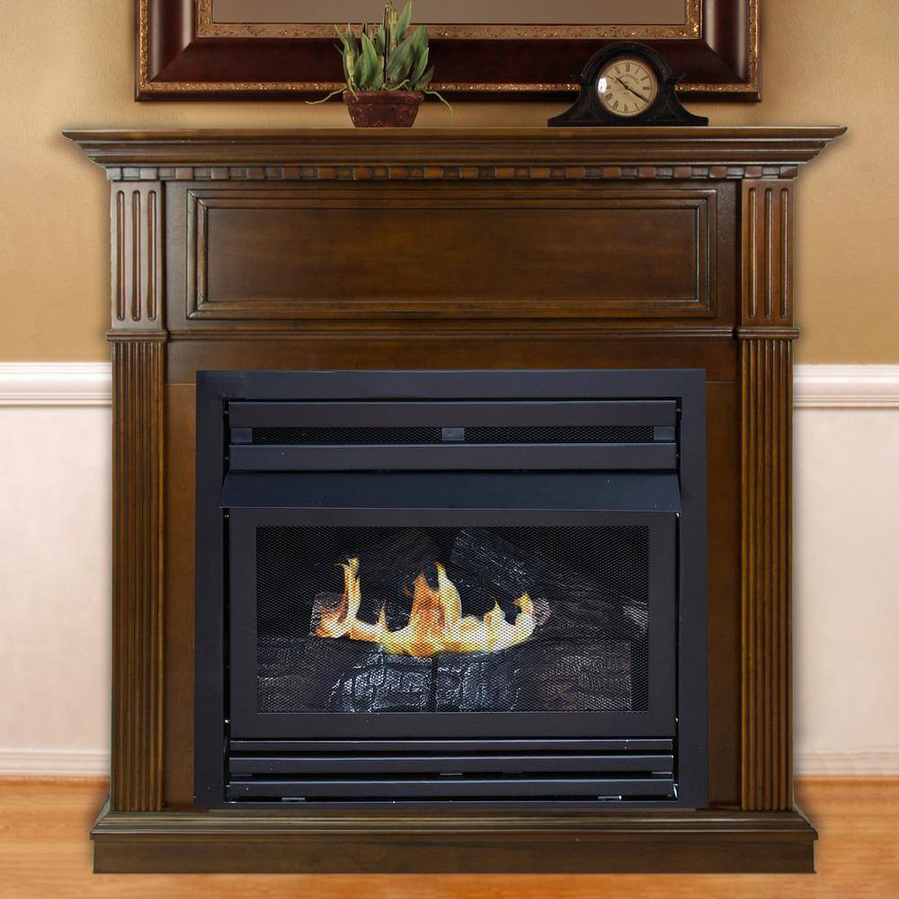 Pleasant Hearth 27500 BTU 42 in. Convertible Ventless Propane Gas Fireplace in Cherry VFF-PH26LP