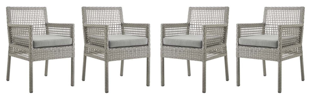 Aura Dining Armchair Outdoor Patio Wicker Rattan Set of 4  Gray Gray   Tropical   Outdoor Dining Chairs   by Beyond Design  ampMore  Houzz