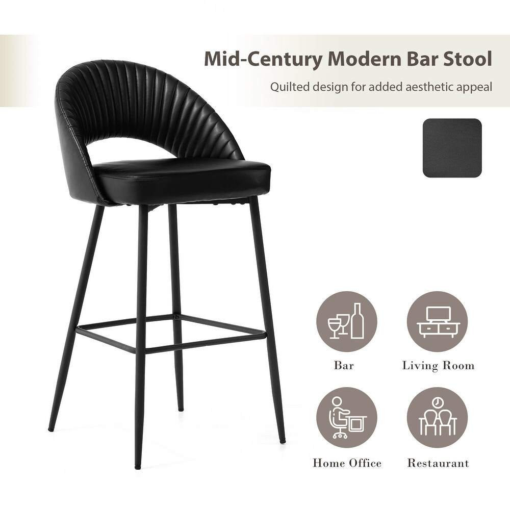 Glitzhome Modern Quilted Leatherette Tapered Legs Bar Stools Set of 4