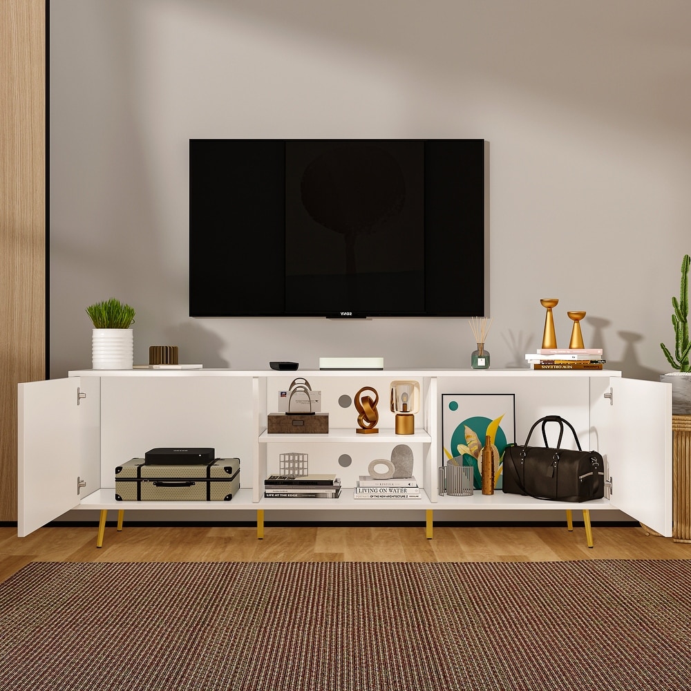 Sideboard Entertainment Centers TV Stand 2 Doors End Table White/Brown