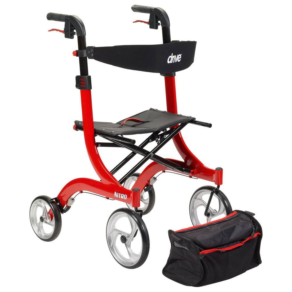 Drive Medical Nitro Euro Style Rollator Rolling Walker Red RTL10266