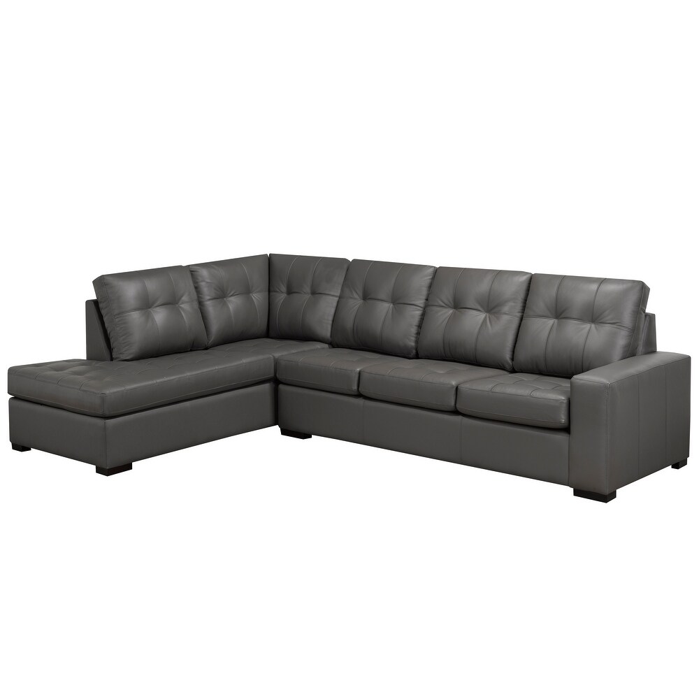 Liam Top Grain Leather Tufted Sectional Chaise Sofa