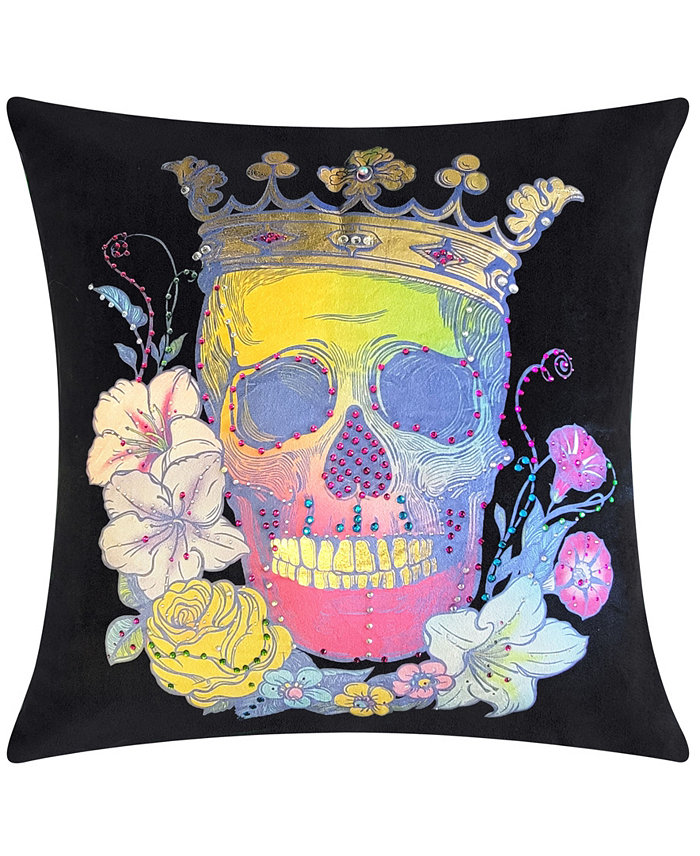 Edie@Home Halloween Velvet 'Day of The Dead' Skeleton Decorative Pillow， 18 x 18