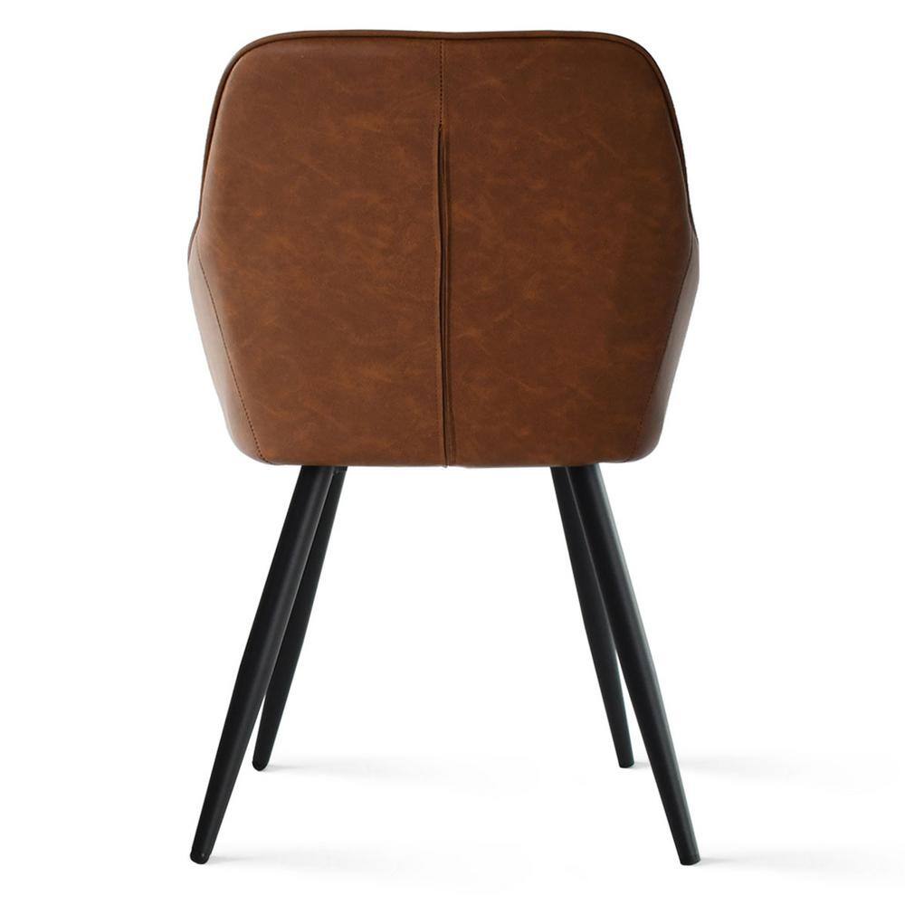 Elevens Boston Brown Faux Leather Upholstered Side Chair with Arms (Set of 2) BOSTON-ARM-BROWN