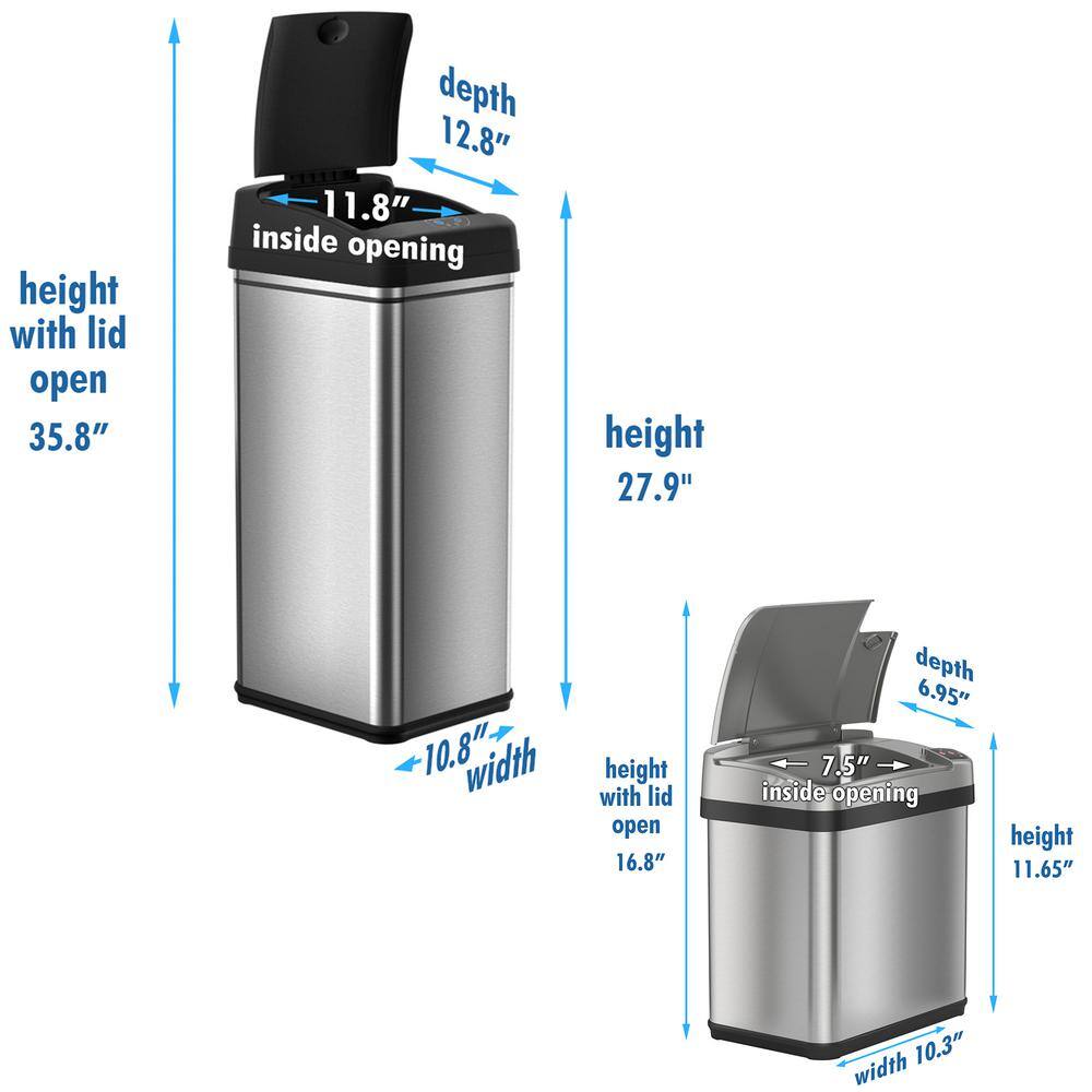 iTouchless 13.2 Gal. and 2 Gal. Touchless Infrared Sensor Automatic Stainless Steel Trash Can Combo CDZT1302SS