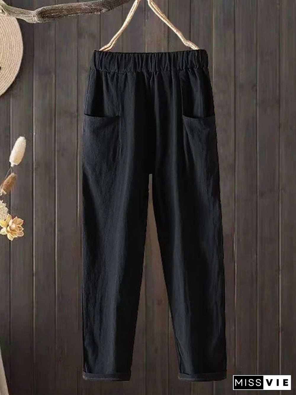 Women's Casual Pure Color Literary Cotton Pants