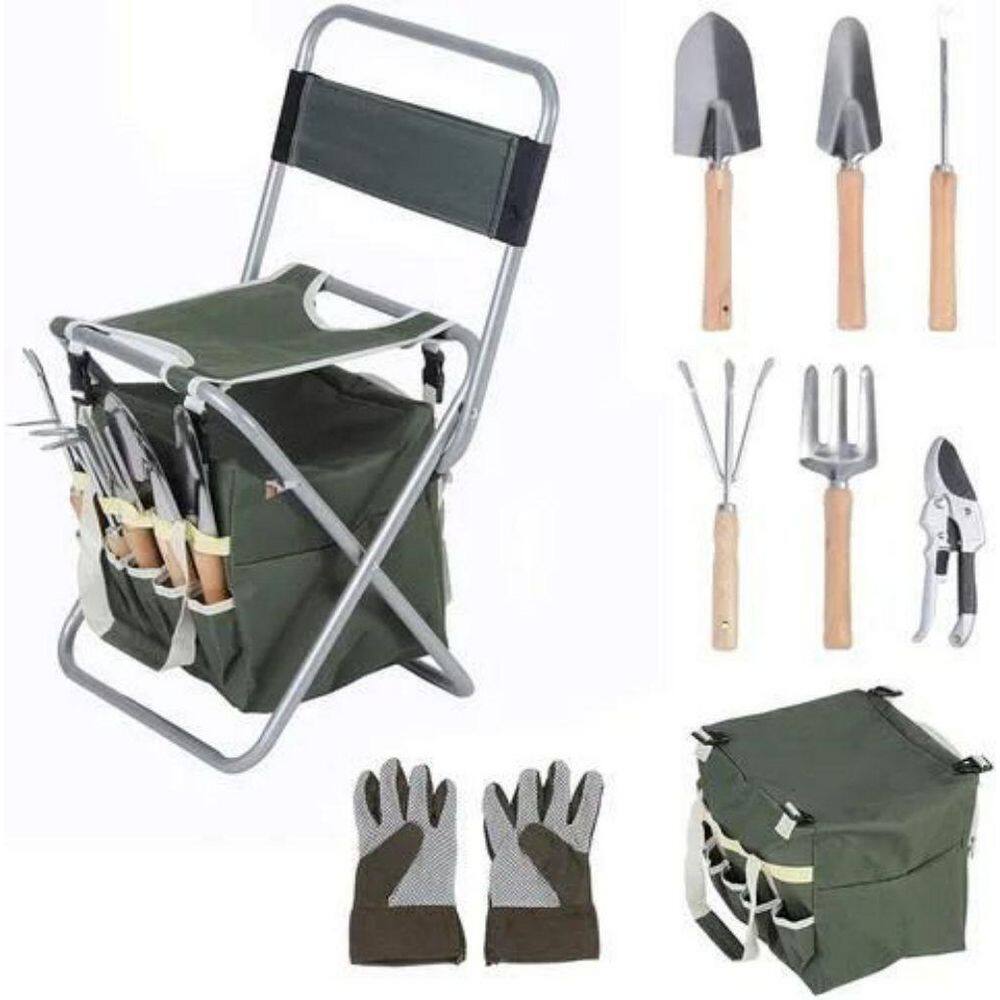 Tunearary 9-Piece Garden Tools Set with Folding Seat Detachable Tool Kit L1041YF47773