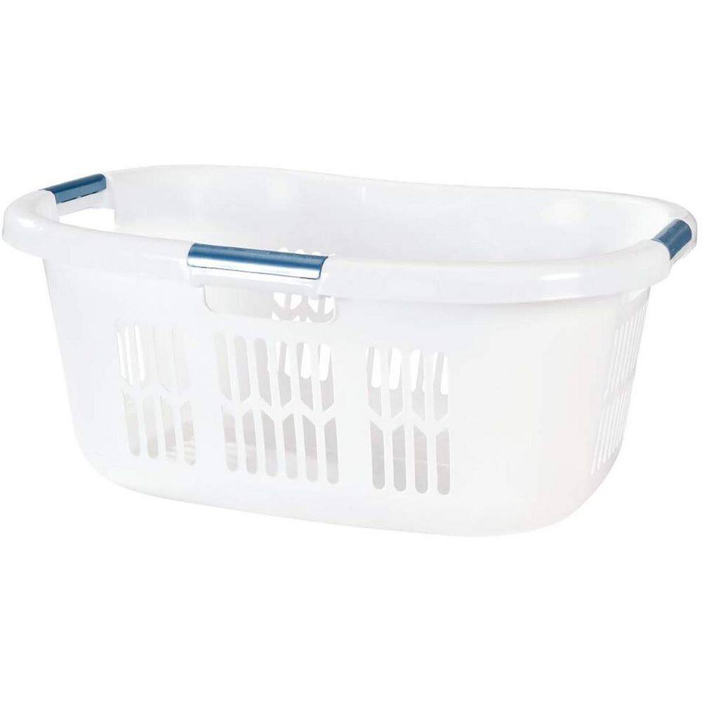 Rubbermaid 2.1 Bushel White Large Hip-Hugger Portable Plastic Laundry Basket FG299587WHTRB