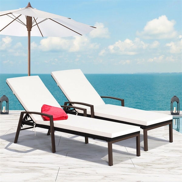 2-Piece Patio Rattan Adjustable Back Lounge Chair