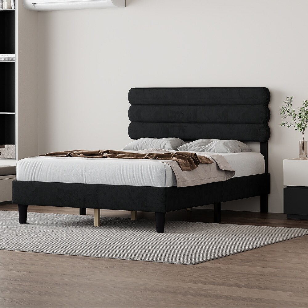 King Bed Frame with Headboard Sturdy Platform Bed with Wooden Slats Support No Box Spring Mattress Foundation Easy Assembly