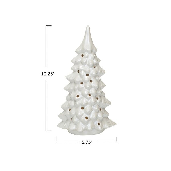 Stoneware LED Tree with CutOuts and Iridescent Finish