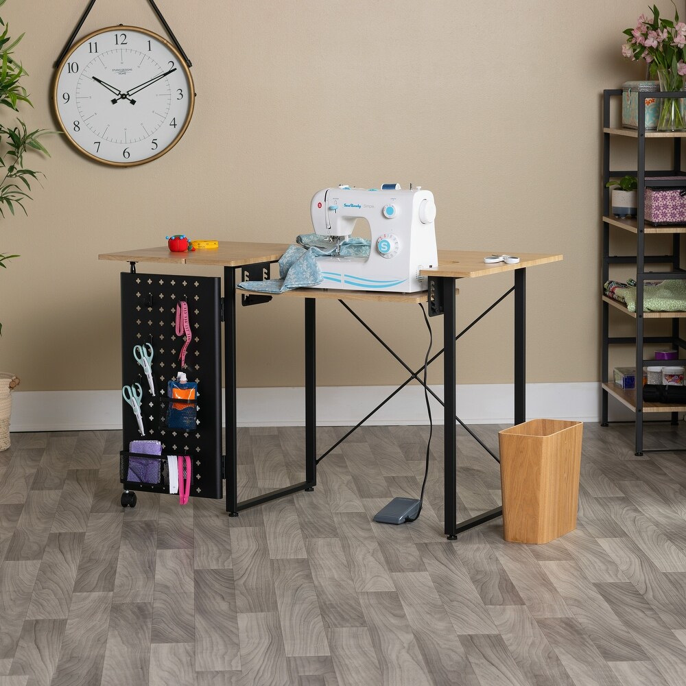 Sew Ready Pivot Sewing Table with Storage Panel and Adjustable Platform