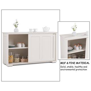 Costway 42 in. Cream White Kitchen Storage Cabinet Sideboard Buffet Cupboard with Sliding Door HM0004