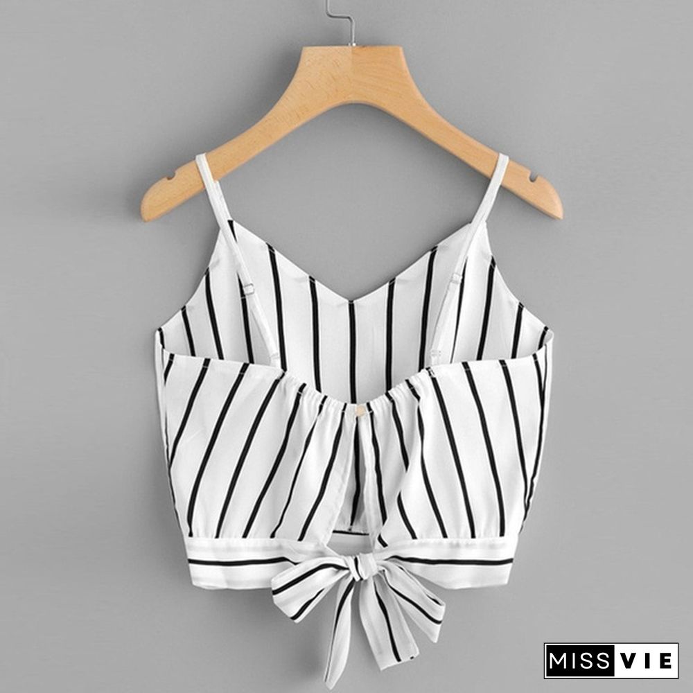 Fahsion Womens V Neck Striped Camisole Crop Tops