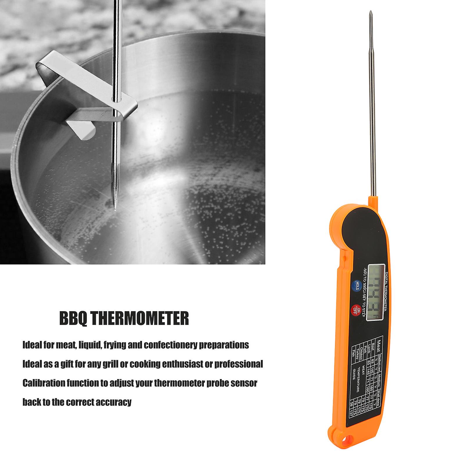 Digital Meat Thermometer， Waterproof Instant Read Food Thermometer With Foldable Probe Food Temperature Tester For Cooking Grilling Bbq[orange]