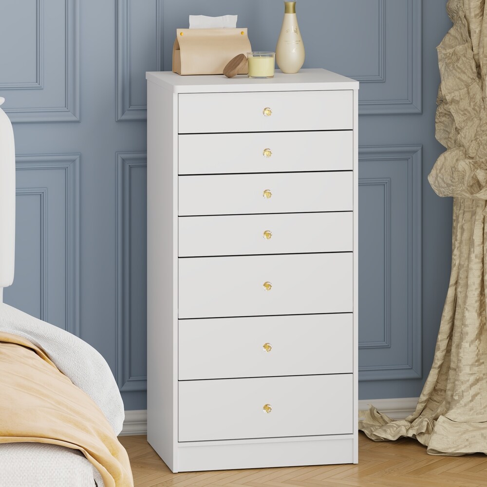 White 7 Drawer Dresser for Bedroom Wood Storage Chest of Drawers   47.8\