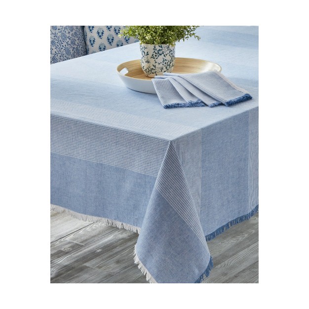 Tag Cottage Blue Pinstripe With Fringe Cotton Machine Washable Napkin Set Of 4