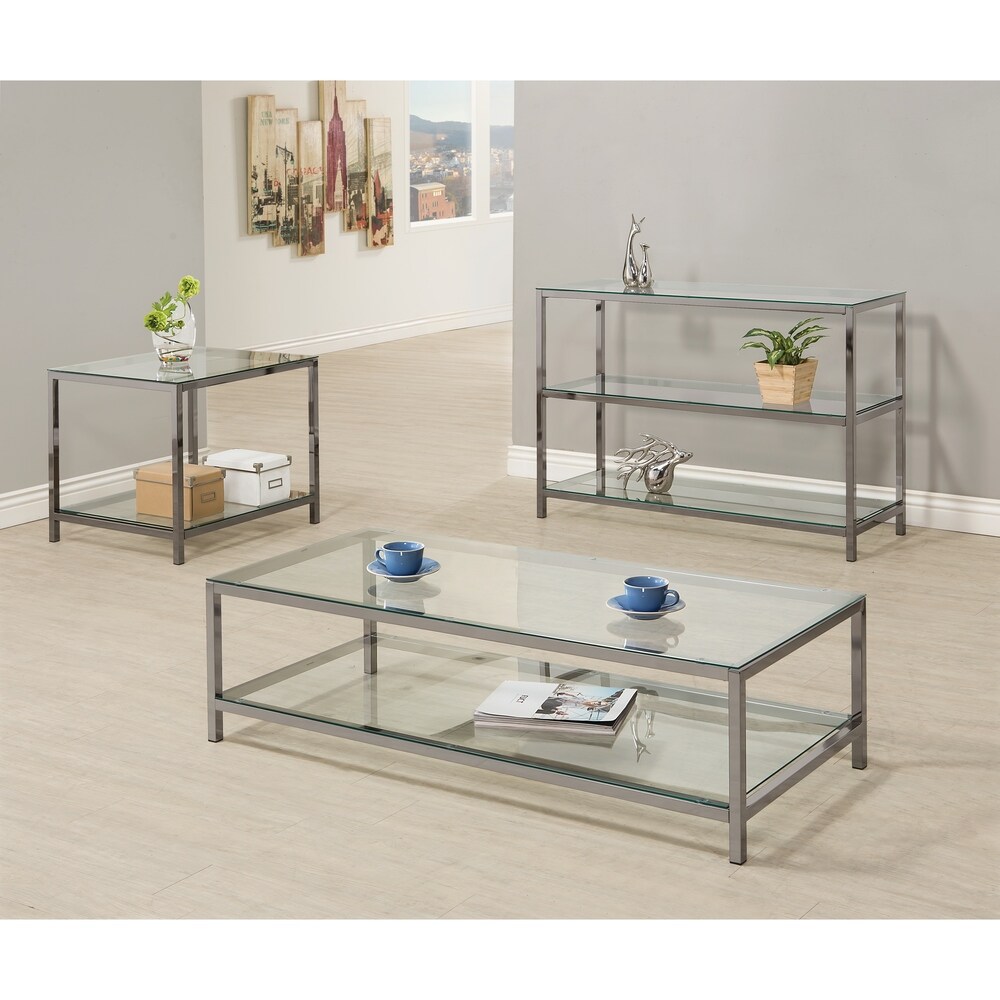 Coaster Furniture Trini Black Nickel Sofa Table with Glass Shelf