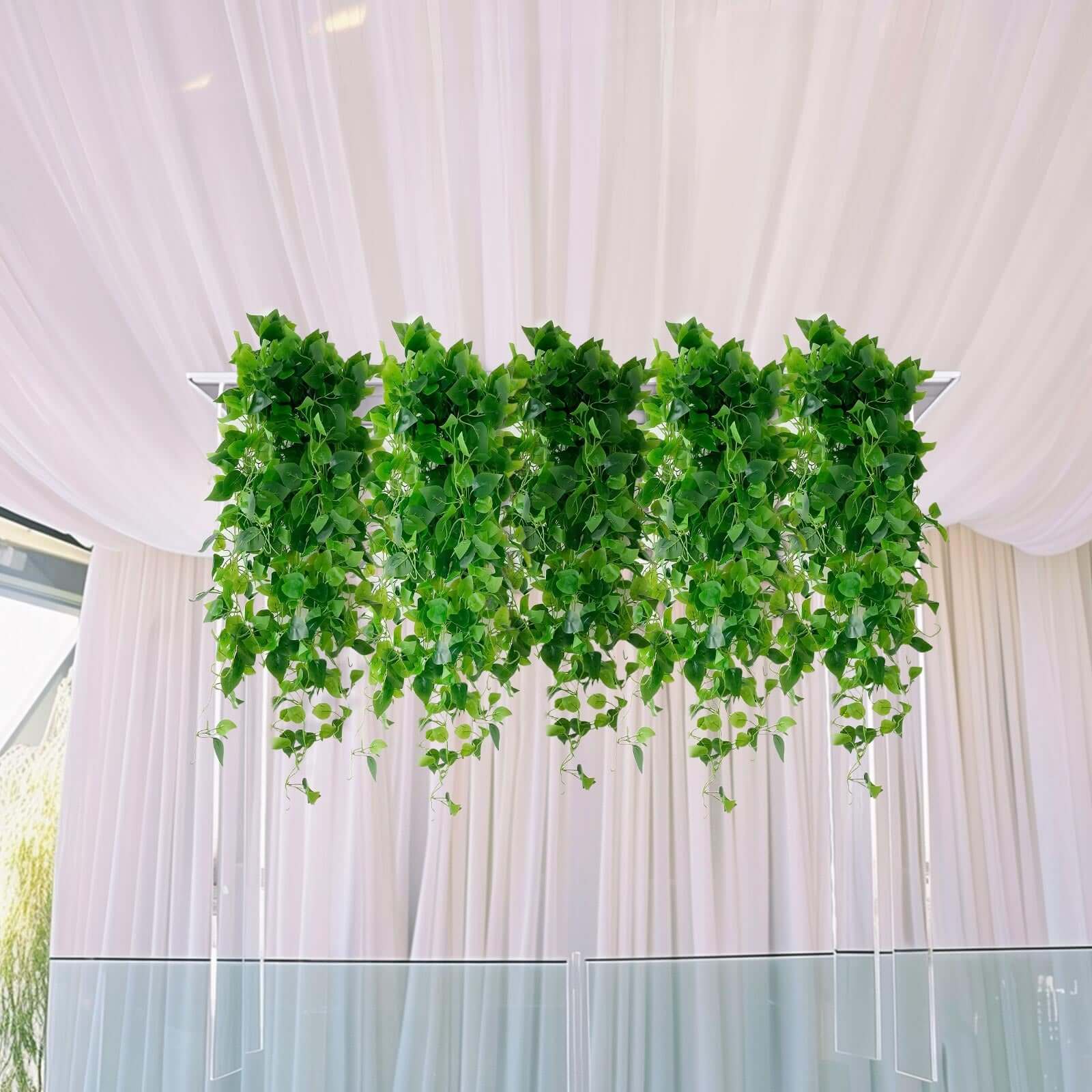 3 Pack Green Silk Pothos Artificial Hanging Plants, Fake Foliage Ivy Vine Garland Vines - 3ft