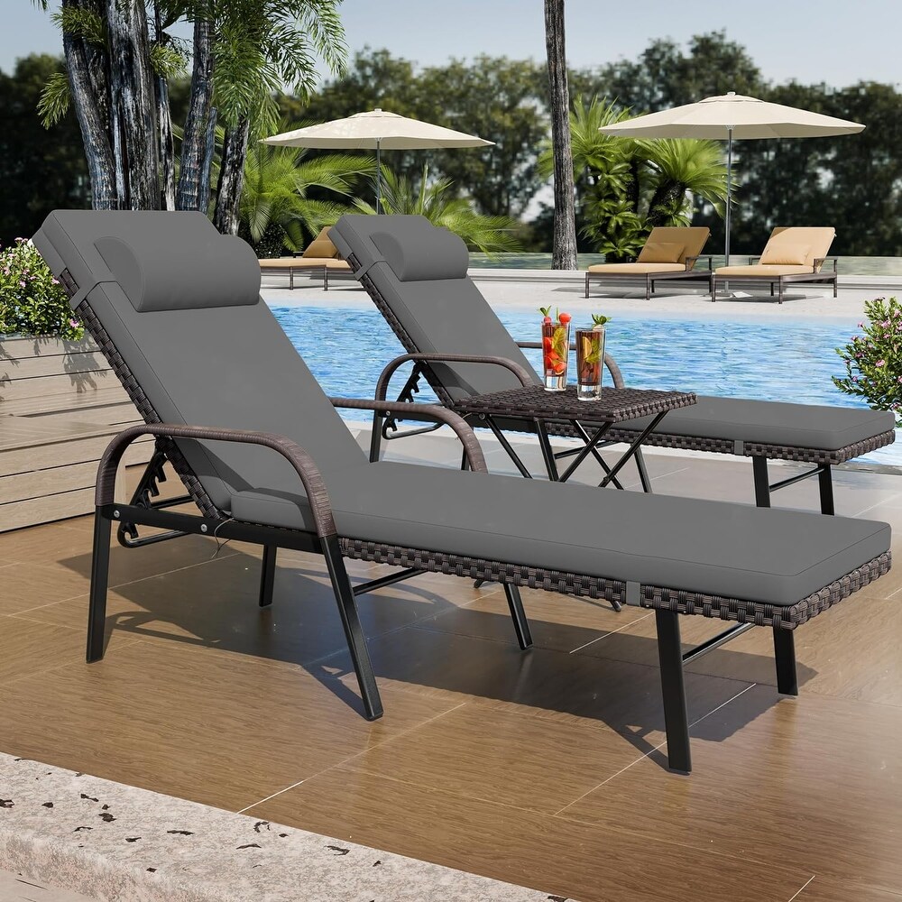 Kullavik Outdoor Chaise Lounge Furniture 3 Piece Set