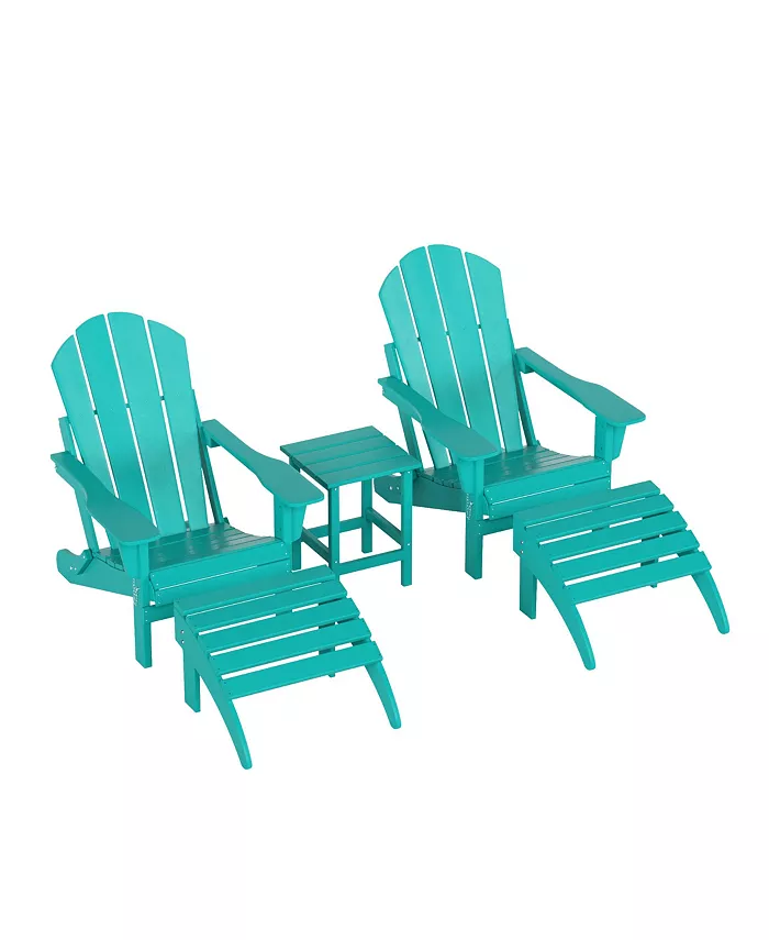 WestinTrends 5 Piece Outdoor Adirondack Folding Chair with Ottoman Side Table Set