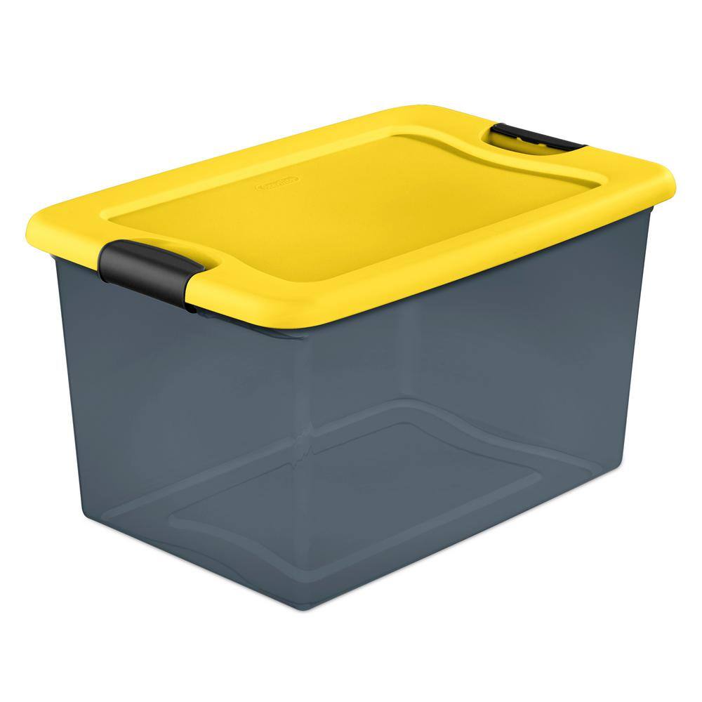 HDX 64 Qt. Latching Storage Box in Gray Tint with Yellow Lid 14979Y06