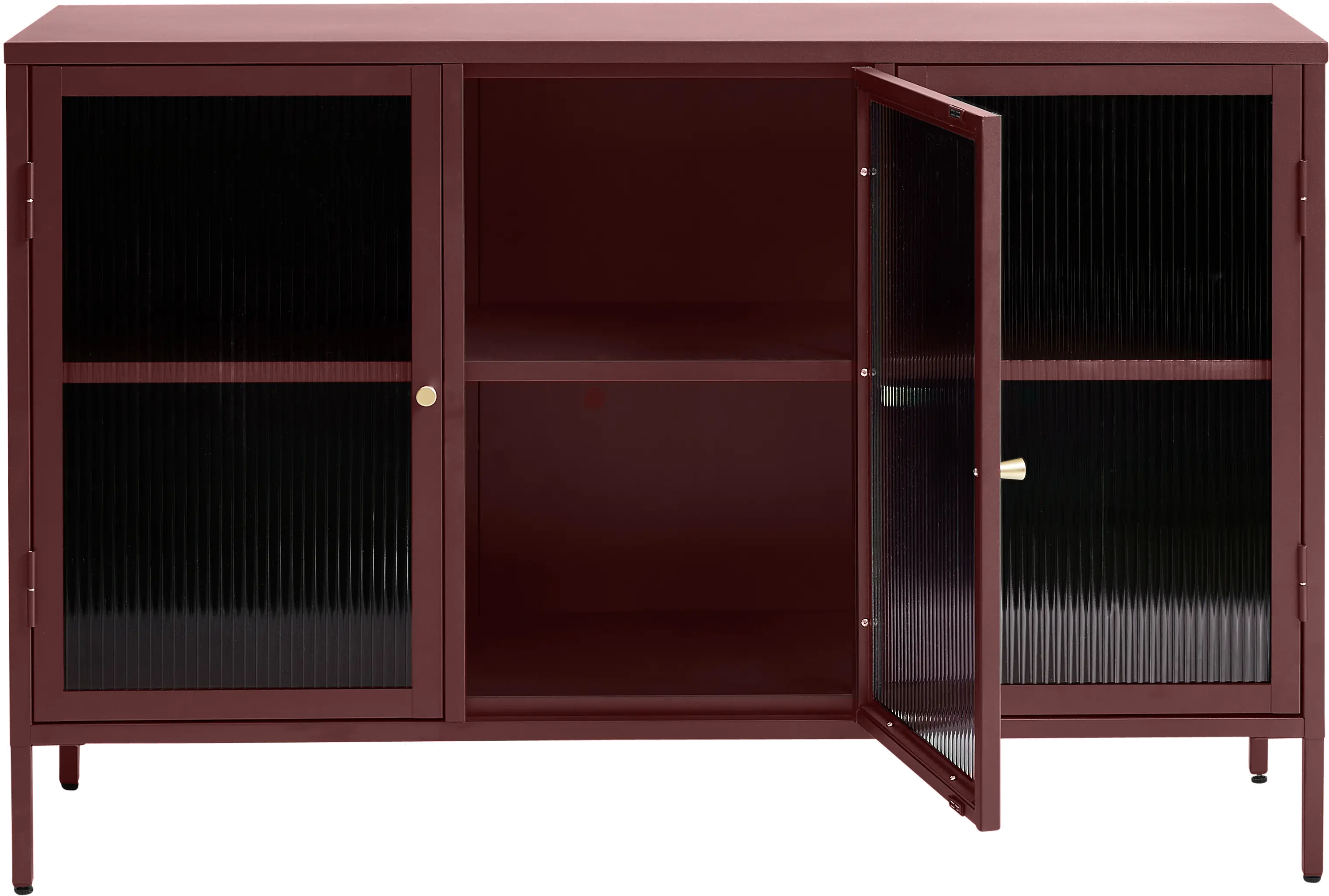 Bronco Red Metal and Glass 3-Door Sideboard