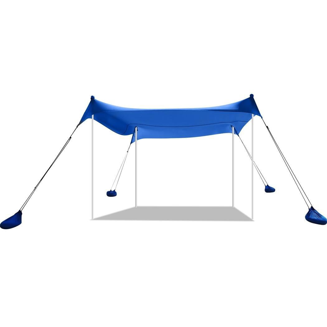 RLAIRN 10 x 10 ft Pop up Beach Tent Sun Shelter， UPF50+ Rain Resistant Beach Canopy Tent Gazebo Shade with 4 Foldable Poles， Sand Bag， Sand Shovel and Carry Bag for Beach and Backyard，Deep Blue