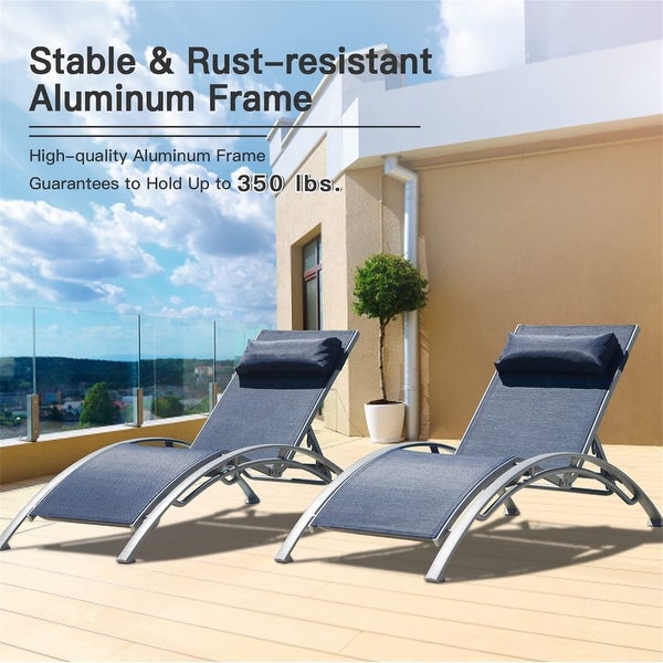 3-Piece Adjustable Aluminum Outdoor Chaise Lounge Chairs with Pillow