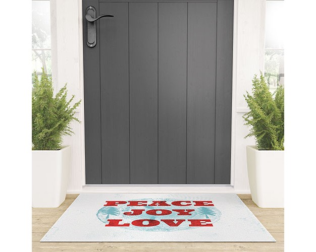 Heather Dutton Peace Joy Love Woodcut Welcome Mat Society6