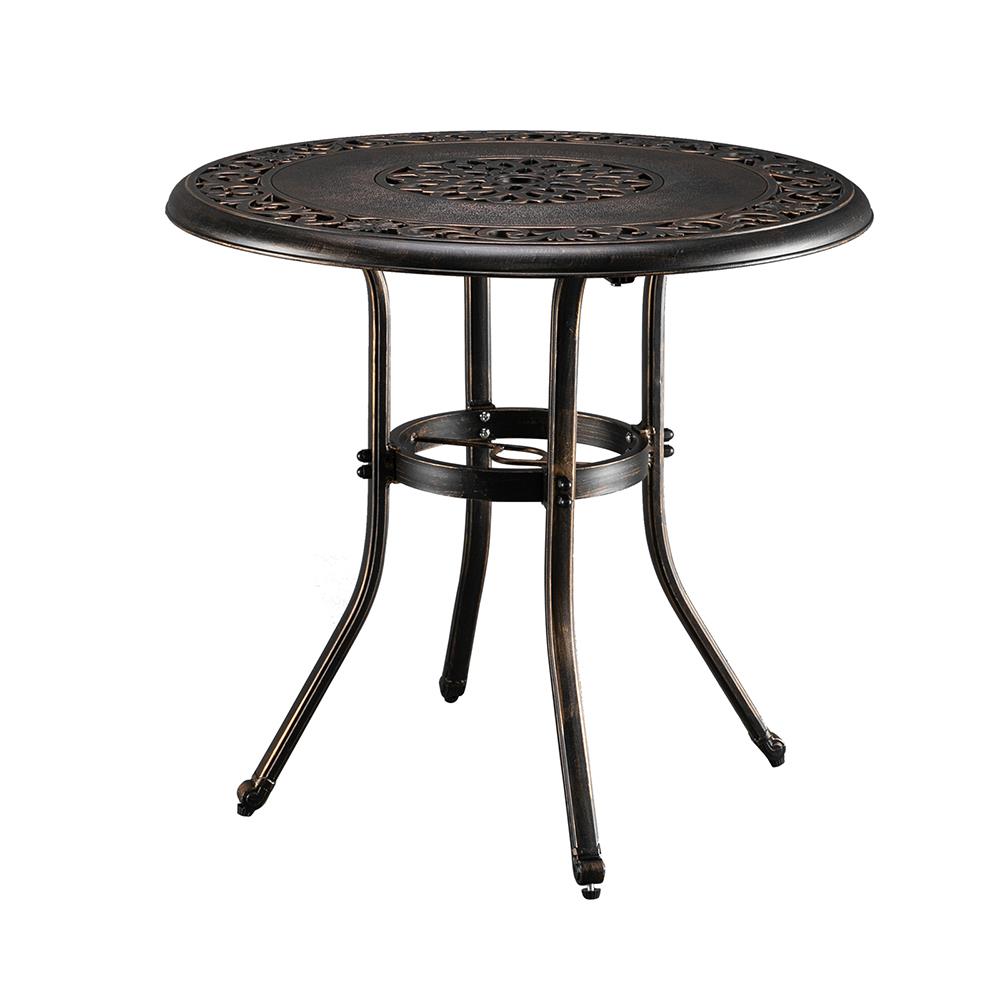 UBesGoo 32" Outdoor Aluminum Bistro Round Table with Umbrella Hole, Bronze