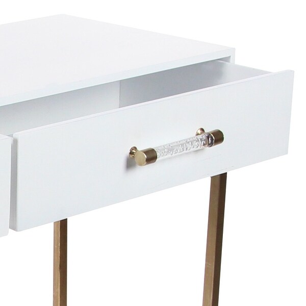 White Wood Glam Modern Contemporary 2 Drawer Desk Console Table - 47 x 15 x 31