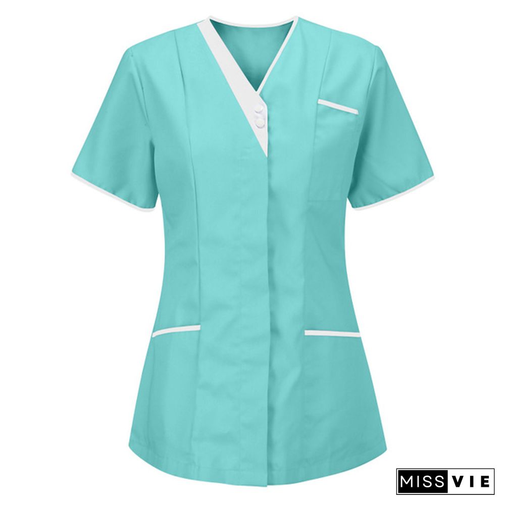 New Women Nursing Working Uniform Short-sleeved V-neck Tops Protective Clothing Tops