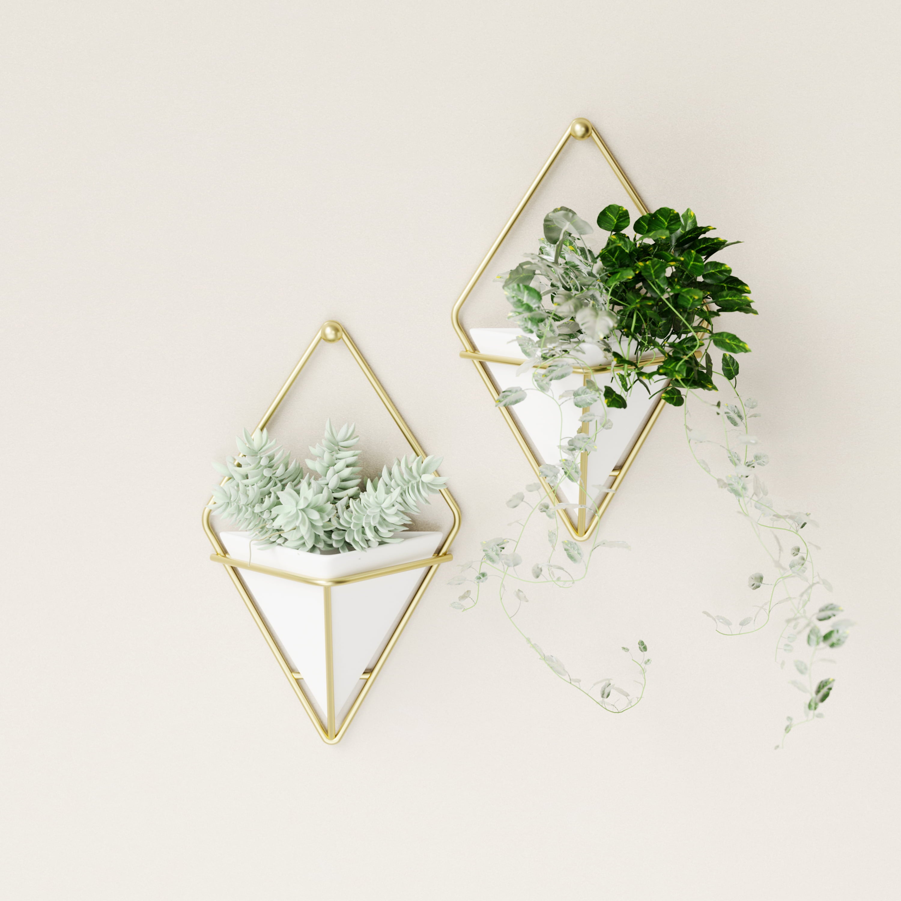 Umbra Trigg Ceramic Hanging Planter Wall Décor, Set of 2 White/Brass