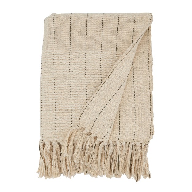 Rugged Elegance Striped Fringe Throw Blanket Natural Saro Lifestyle