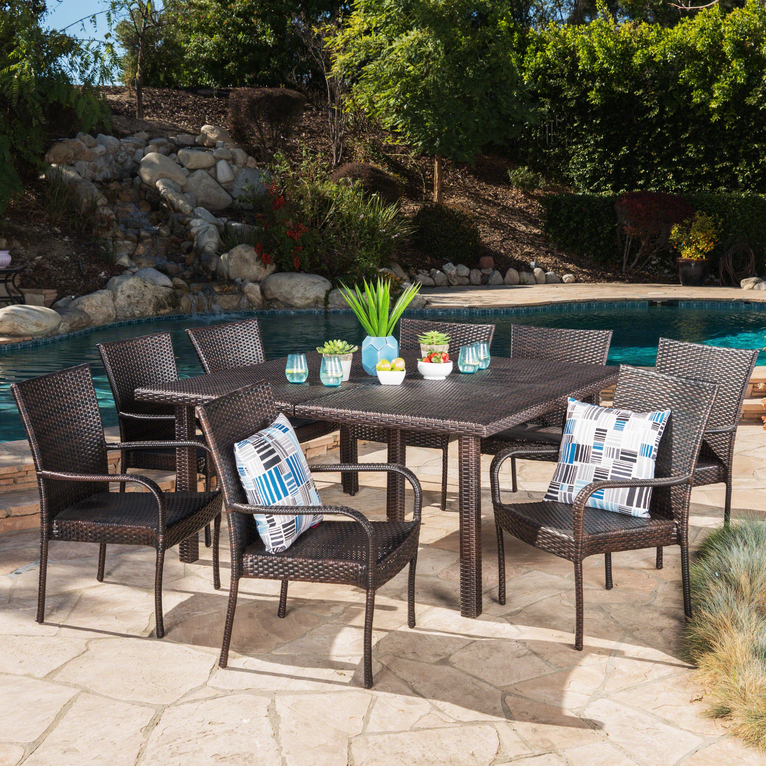 Fern Outdoor 9 Piece Stacking Wicker Square Dining Set