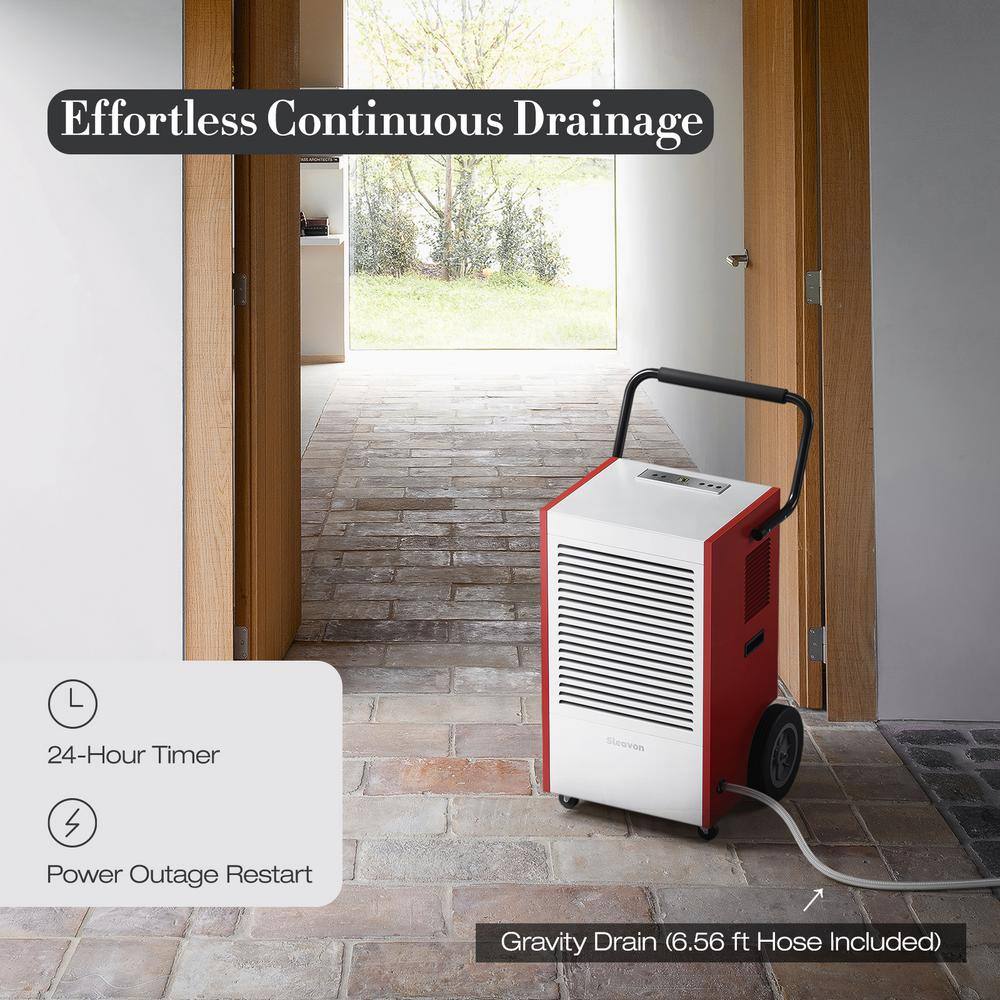 Sleavon 210-Pint large Commercial Grade Dehumidifier With 6.56 ft. Drain No Tank u\Up to 7500 sq. ft. Use Area Red HDCX-D037-1