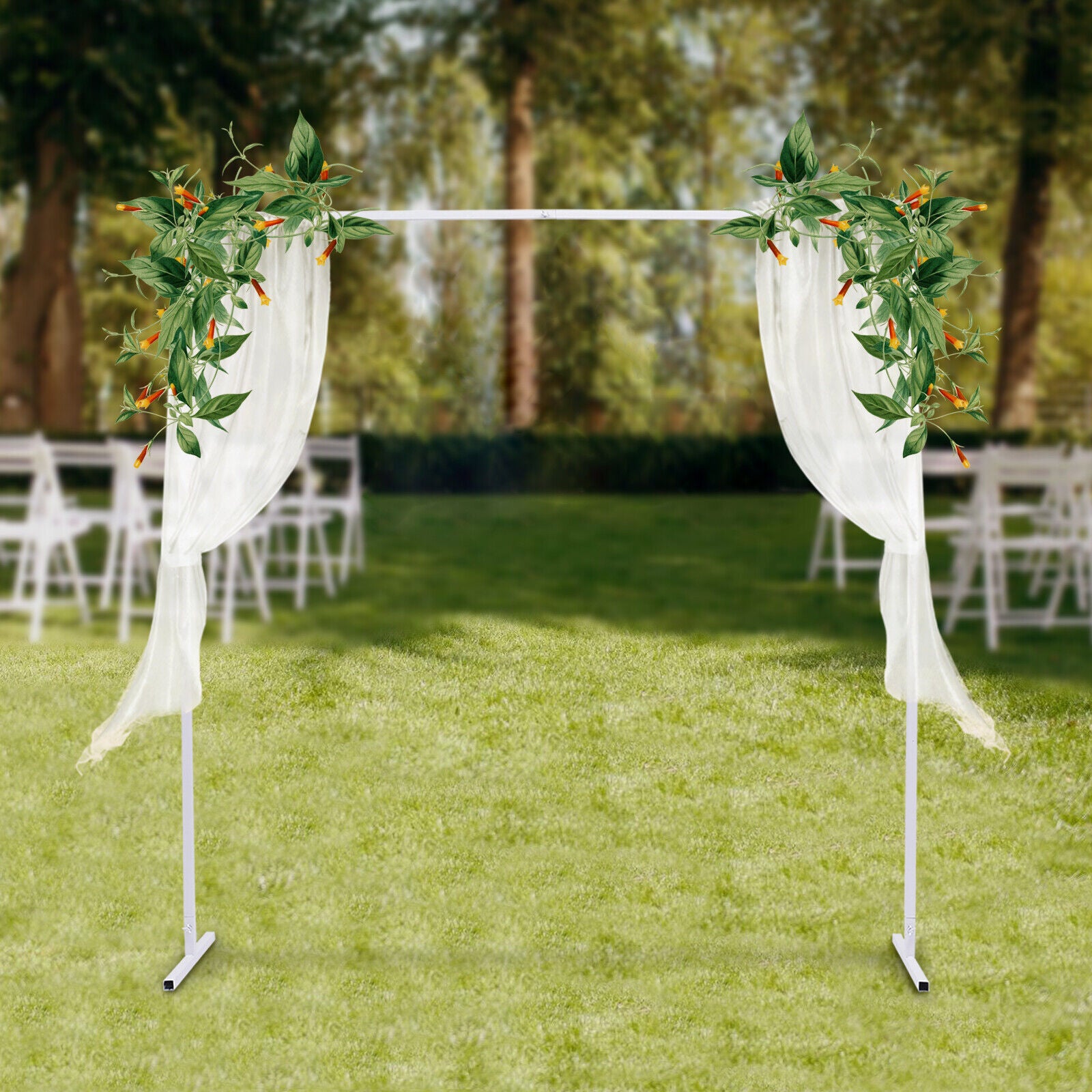 6.6ft Square Wedding Arch Metal Flower Stand Garden Backdrop Archway Reception Party Decor White