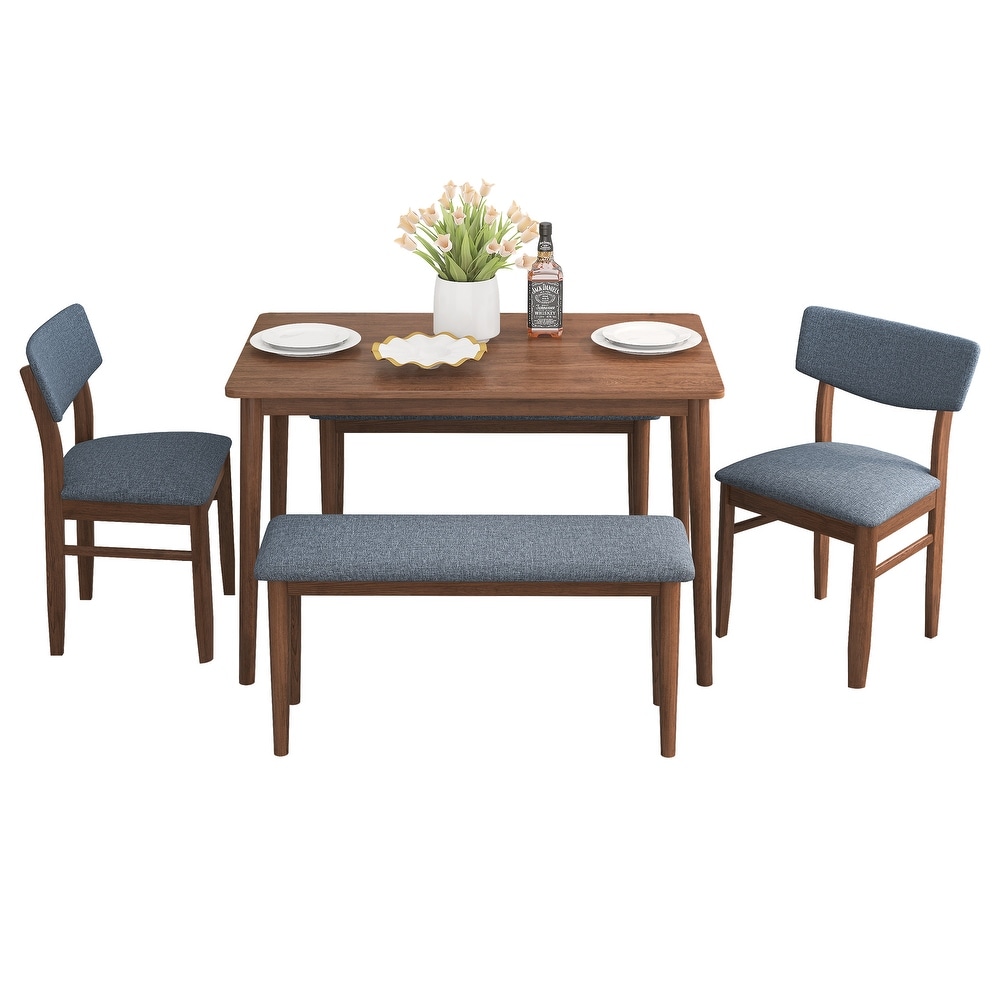 Modern Dining Table Set with 2 Benches and 2 Chairs