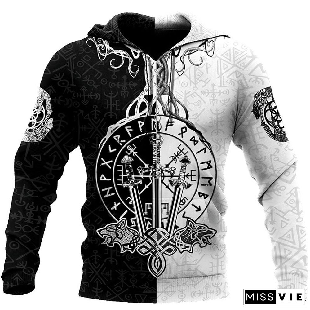 Men'S Viking Pattern Long Sleeve Hoodie