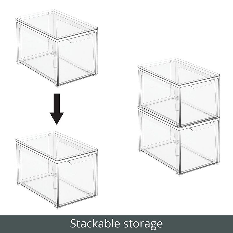 mDesign Clarity 12 x 8 x 8 Plastic Stacking Closet Storage Organizer Bin with Drawer， 4 Pack