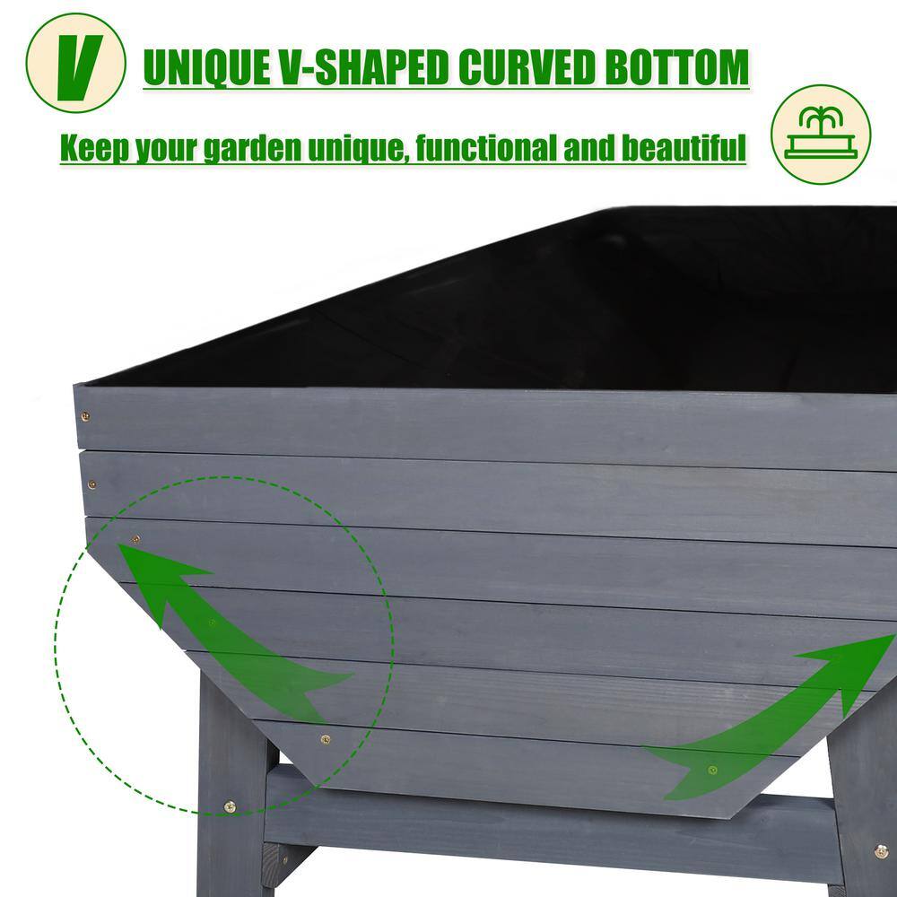 VEIKOUS 70 in. L Oversized Wooden Raised Garden Bed With Funnel Design and Liner Dark Grey PG0102-04GY-2