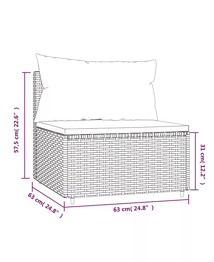 vidaXL Patio Middle Sofa with Cushions Brown Poly Rattan