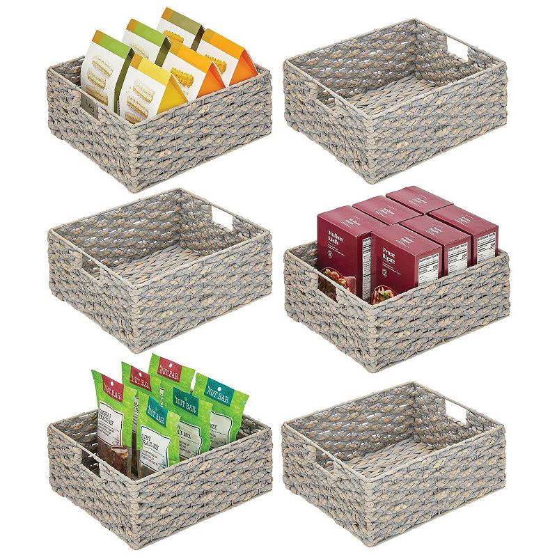 mDesign 12 x 13 x 6 Water Hyacinth Braided Weave Pantry Basket - 6 Pack