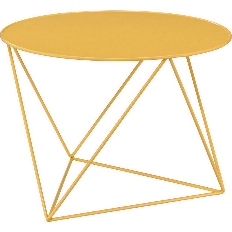 Accent Table with Open Geometric Base and Round Top， Yellow