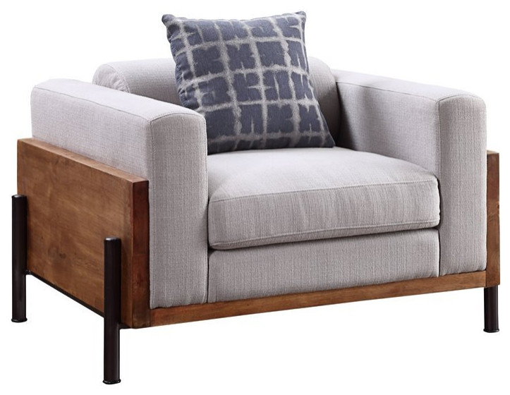 ACME Pelton Fabric Loose Back Chair with 1 Pillow in Walnut   Industrial   Armchairs And Accent Chairs   by Homesquare  Houzz