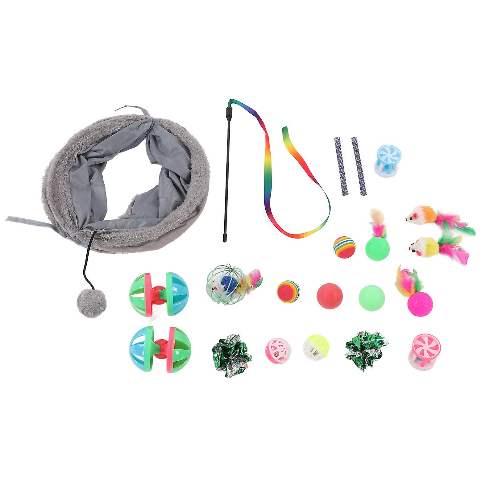 21pcs Interactive Toys Set Colorful Balls Cat Stick Bells Cat Toys Assortment For Cat Kitten