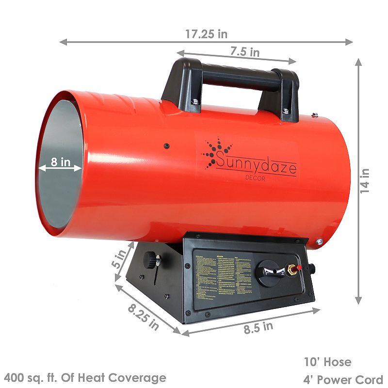 Sunnydaze 60，000 BTU Steel Forced Air Propane Heater with Auto Shut Off